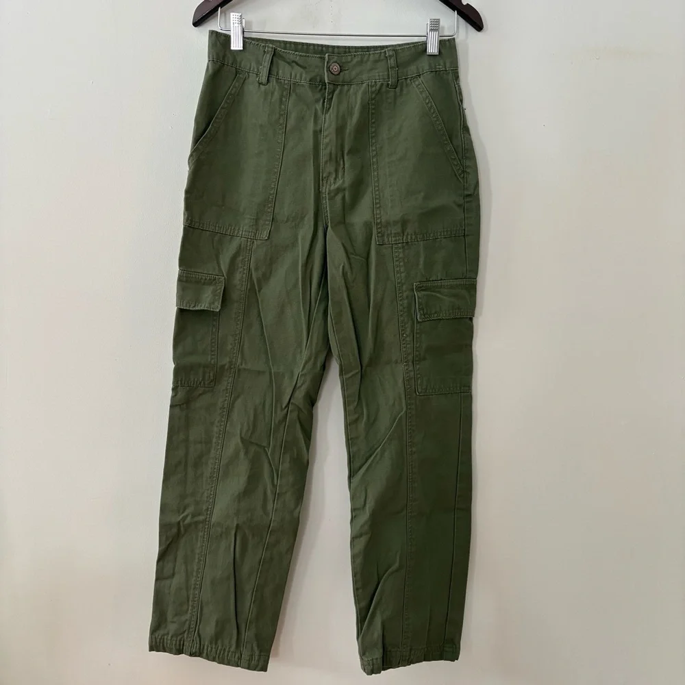 Sincerely Jules Olive Green Cargo Straight Leg Pants Military Vibe Size 7 (27)